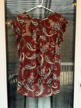 Rust Paisley Cap-Sleeve Blouse